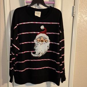 Fantastic Fawn Santa Sweater with Pink Stripes Small NWOT